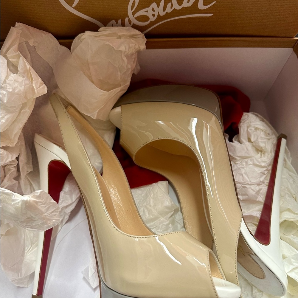 Christian Louboutin Women's Cream Peep-Toe Heels